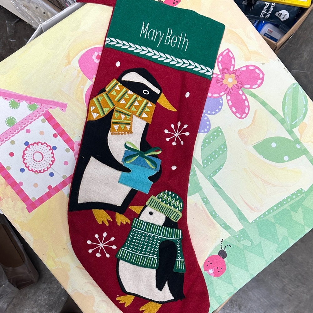 MARY BETH The Company Store Festive Red and Green Stocking